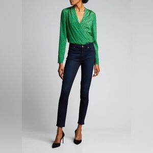 Veronica Beard Saanvi Silk Blouse Size 4 Green Floral Faux Wrap Quiet Lux